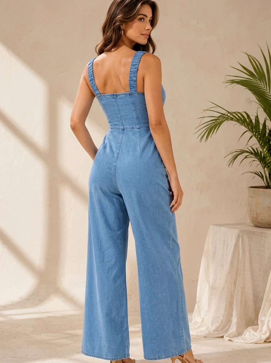 Chambray wide-leg jumpsuit by MARCHAND, Back