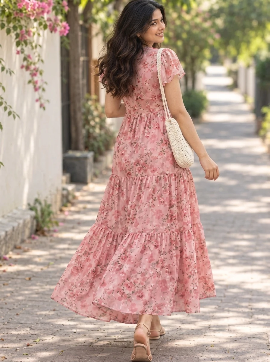Tiered floral maxi by ANSEL WARD, Back
