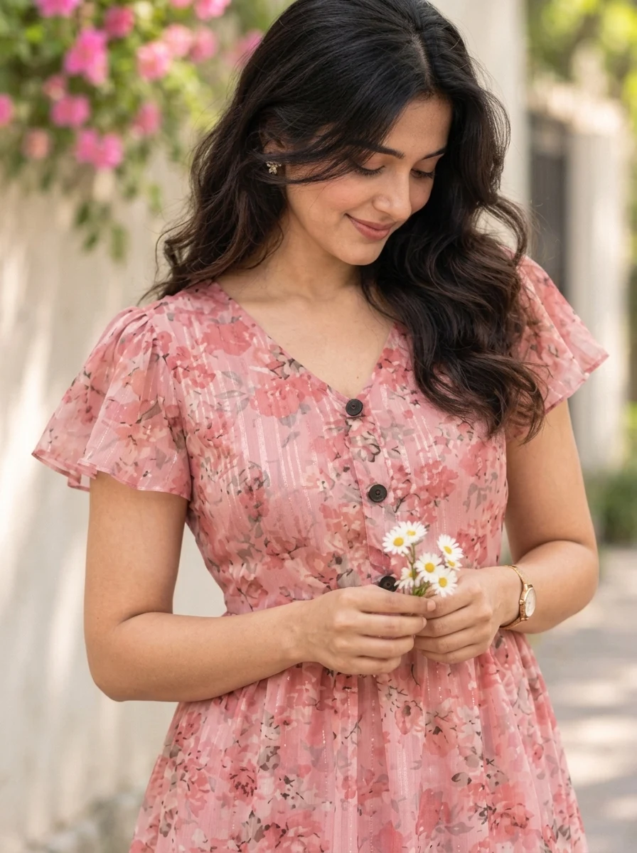 Tiered floral maxi by ANSEL WARD, Three-quarter