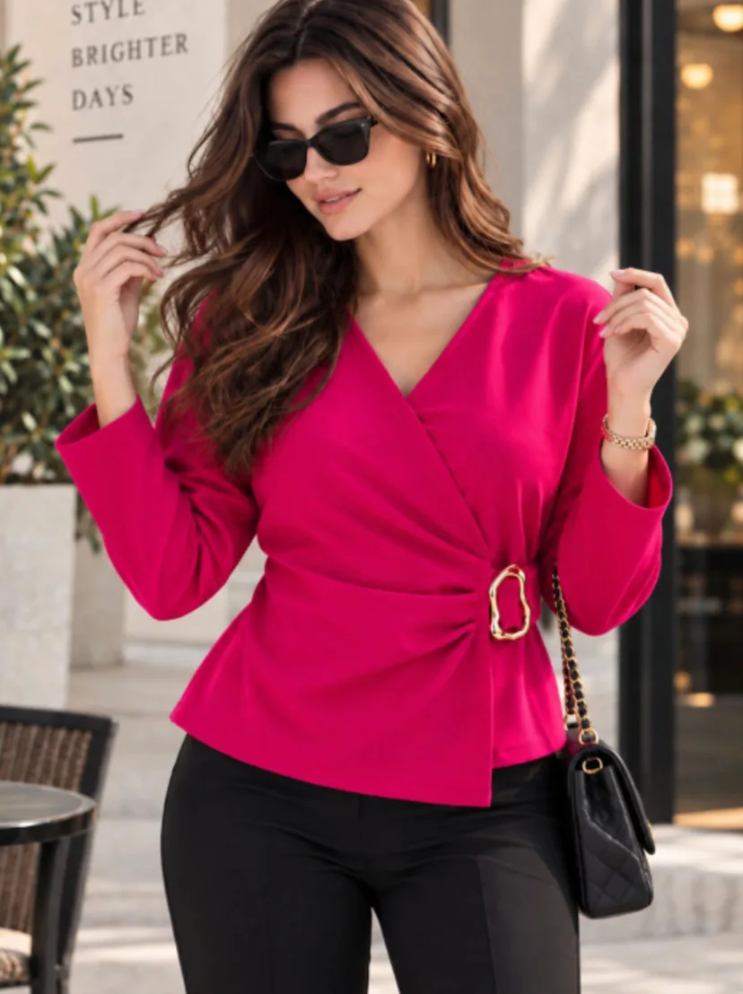 Pink wrap top by MARCHAND, Three-quarter